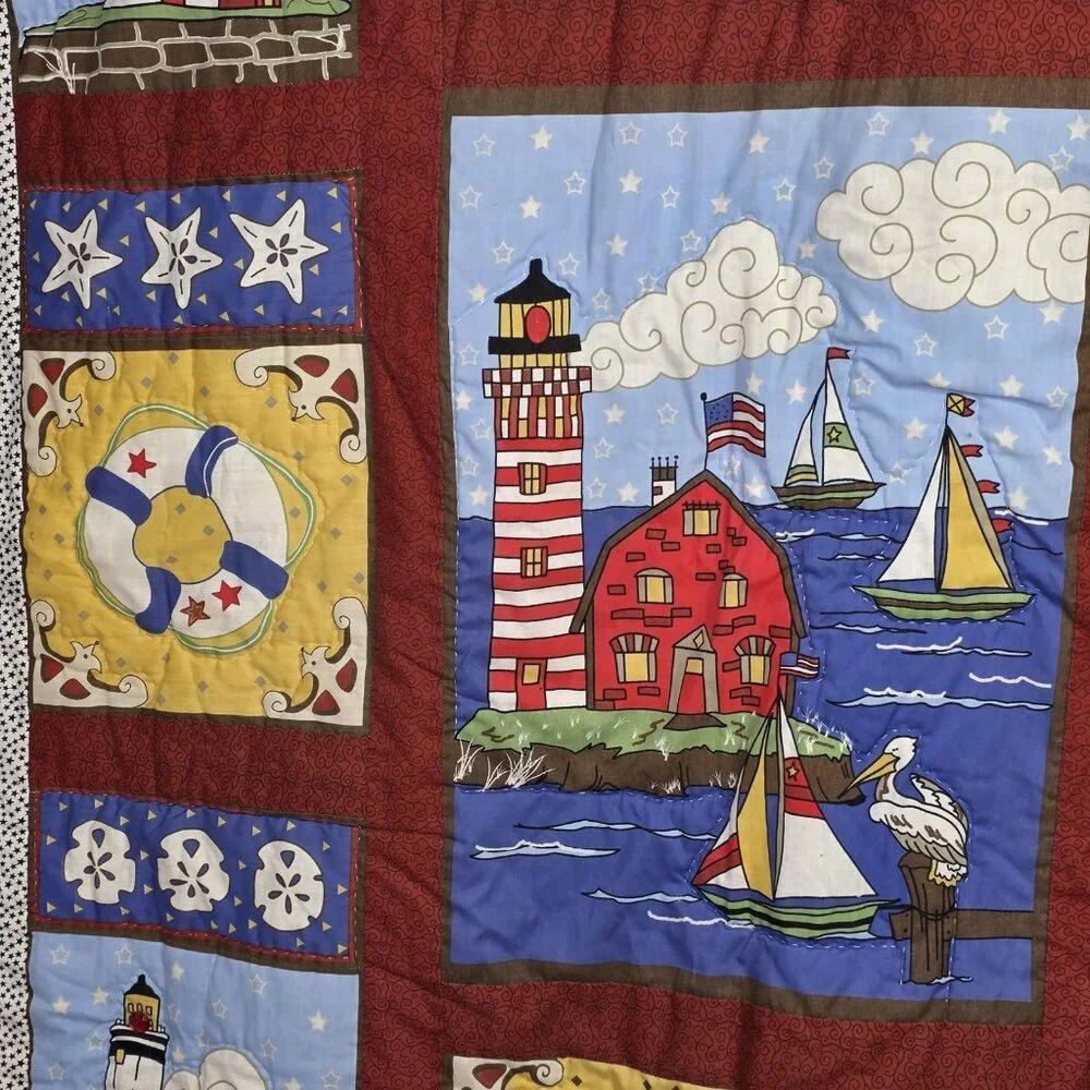 Vintage Peking Handicraft Nautical Quilt Wall Hanging 50x70 Lighthouse Numbered